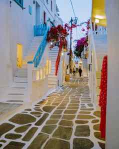米克诺斯希腊色彩斑斓的街道小镇米克诺斯旅游街