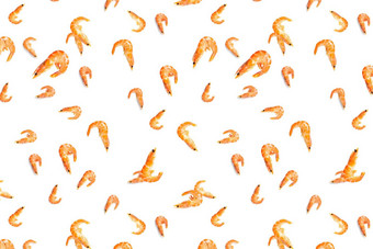 老虎虾海鲜背景使虾孤立的白色背景现代背景煮熟的虾海鲜无缝的模式