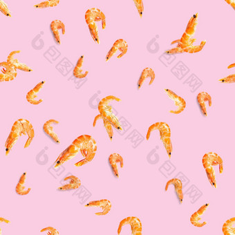 老虎虾无缝的模式使虾孤立的粉红色的背景海鲜无缝的模式虾海鲜模式