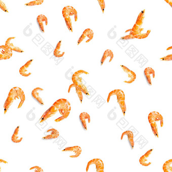 老虎虾无缝的模式使虾孤立的白色背景<strong>海鲜</strong>无缝的模式虾<strong>海鲜</strong>模式