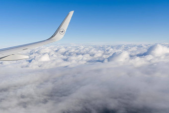 法兰克福德国空中客车公司翼德国汉莎航空公司航空公司标志蓝色的天空云背景图片