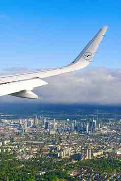 法兰克福德国空中客车公司翼德国汉莎航空公司航空公司标志蓝色的天空云背景