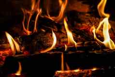 火焰火热煤燃烧木壁炉
