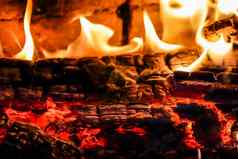 火焰火热煤燃烧木壁炉