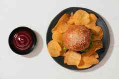 生活快食物汉堡菜单法国薯条番茄酱