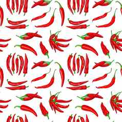 数字插图无缝的模式红色的热卡宴胡椒豆荚白色背景