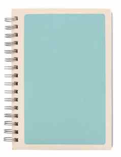 光蓝色的螺旋笔记本白色框架封面页面孤立的白色背景