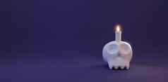 万圣节的一天概念可爱的人类头骨蜡烛光