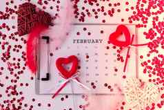 日历2月日期规划情人节一天假期爱浪漫的约会准备心