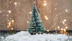 圣诞节树散景光背景艺术作品最小的柔和的颜色设计一年冬天假期问候卡