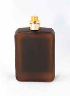 棕色（的）不光滑的瓶香水但白色背景