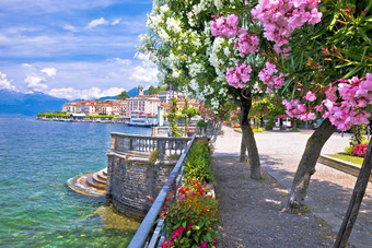 小镇belaggio伦戈拉戈欧洲著名的花湖畔人行道作为湖
