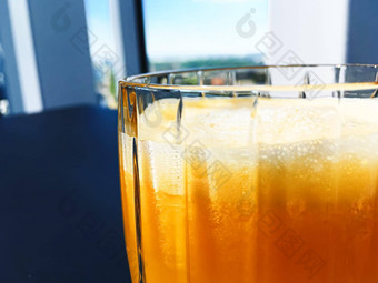 健康的喝水果维生素饮料菜单新鲜的橙色汁奢侈品餐厅在户外食物服务酒店早餐概念