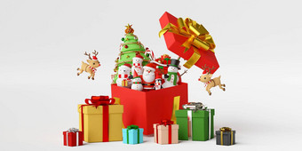 快乐圣诞节快乐一年场景圣诞节庆祝活动圣诞老人老人朋友大礼物盒子呈现