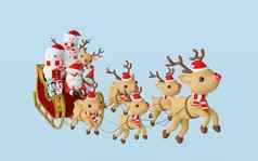 快乐圣诞节快乐一年圣诞老人老人朋友雪橇拉驯鹿呈现