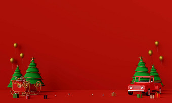 快乐圣诞节快乐一年<strong>场景</strong>圣诞节卡车完整的圣诞节<strong>礼物</strong>雪橇复制空间呈现