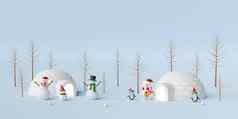 快乐圣诞节快乐一年圣诞节横幅雪人朋友冰屋呈现