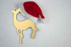 圣诞节黄金玩具鹿圣诞老人他白色背景