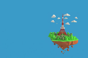 插画家东京铁塔日本呈现低多边形模型包括路径选择