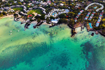 空中摄影珊瑚礁酒店复杂的海滩<strong>毛里求斯</strong>东北海岸岛<strong>毛里求斯</strong>美丽的环礁湖岛<strong>毛里求斯</strong>