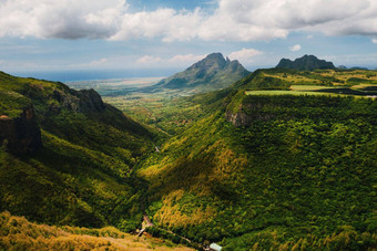山景观喉咙岛毛里求斯绿色山丛林毛里求斯