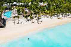 鸟瞰图视图海滩度假胜地海洋山莫恩伊格诺珊瑚礁岛毛里求斯