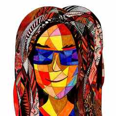 幻想女人染色玻璃肖像画颜色铅笔