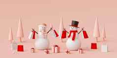圣诞节广告横幅网络设计雪人持有购物袋圣诞节礼物呈现