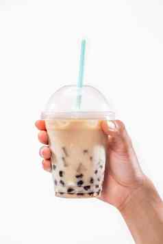 持有塑料玻璃让人耳目一新台湾冰牛奶茶泡沫波巴