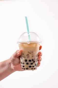 持有塑料玻璃让人耳目一新台湾冰牛奶茶泡沫波巴