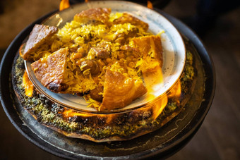国王的皮拉夫汗的皮拉夫亚美尼亚式面包阿塞拜疆餐厅传统的东方菜
