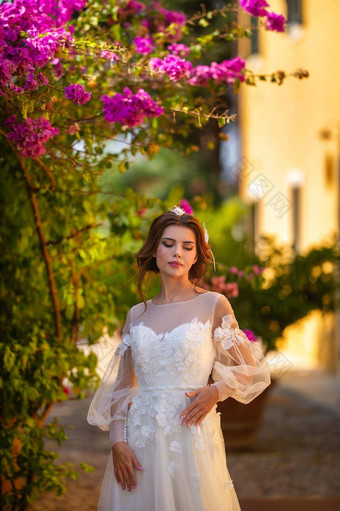 时尚的年轻的新娘婚礼一天意大利优雅的新娘托斯卡<strong>纳新</strong>娘白色婚礼衣服
