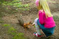 女孩提要松鼠森林自然公园