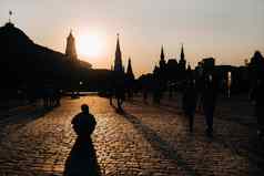 克林姆林宫塔红色的广场日落莫斯科俄罗斯