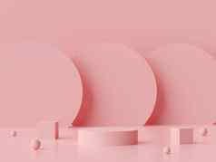 场景柔和的颜色几何形状讲台上粉红色的背景呈现