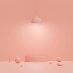场景柔和的颜色几何形状讲台上灯粉红色的背景呈现