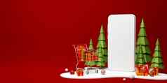 场景智能手机圣诞节礼物购物车购物在线广告插图
