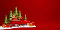 圣诞节横幅圣诞节卡车礼物袋松森林插图