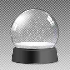 雪现实的透明的玻璃全球圣诞节一年礼物向量插图