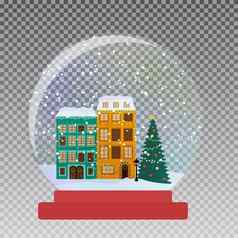 雪玻璃全球小镇冬天圣诞节一年礼物向量插图