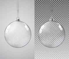 玻璃透明的圣诞节球雪向量插图