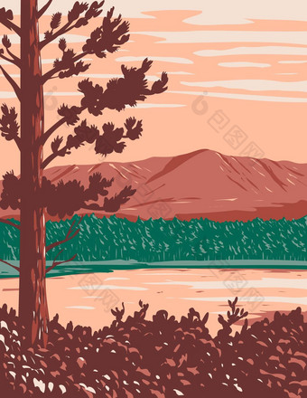 山katahdin缅因州北森林河流动katahdin森林水域国家纪念碑佩诺布斯科特县缅因州美国水渍险海报艺术