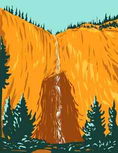 仙女瀑布黄石公园的最高的瀑布黄石公园国家公园提顿县怀俄明美国水渍险海报艺术