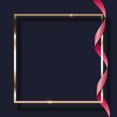 粉红色的丝带金框架黑暗背景向量插图