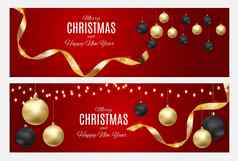 快乐圣诞节一年问候卡模板集背景向量插图