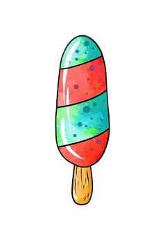 插图彩色的画糖果蓝红色冻冰棒棒糖白色孤立的背景