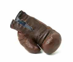 古董皮革棕色（的）拳击手套孤立的白色背景体育运动设备
