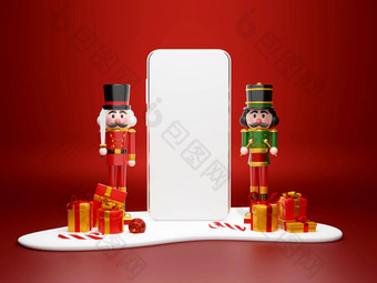 圣诞节购物在线概念智能手机胡桃夹子圣诞节礼物插图