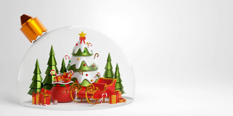 圣诞节横幅圣诞节树雪橇礼物袋圣诞节球插图