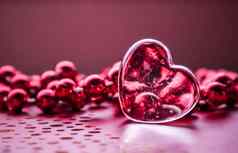 闪亮的透明的心集团红色的珠子完美的情人节一天问候卡背景水平图像粉红色的语气